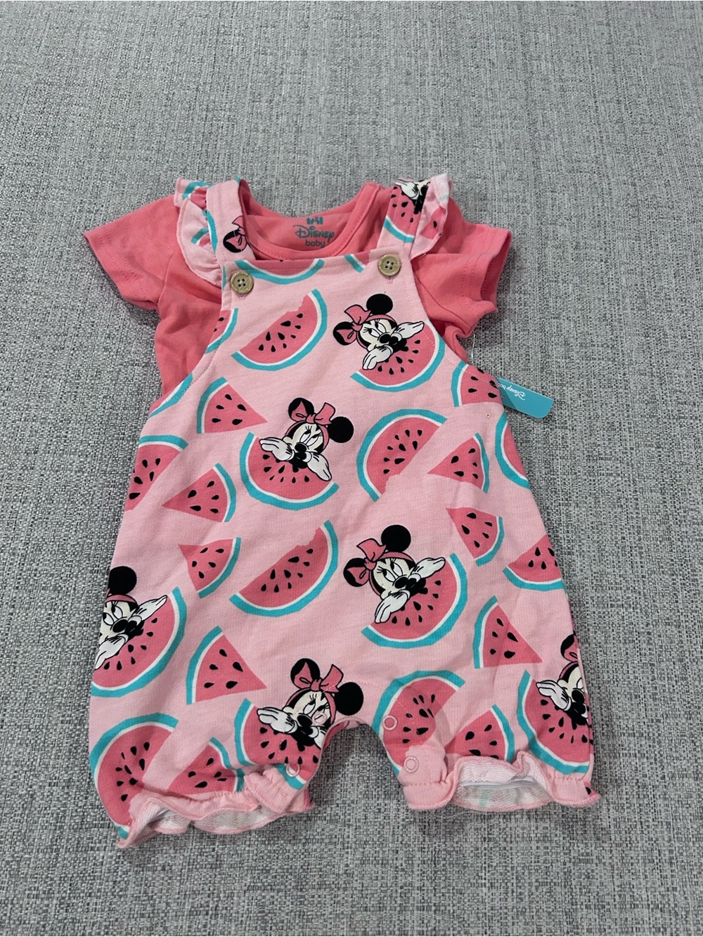 Disney Pink Minnie Mouse Watermelon Print Jumper w Matching Top Size 6/9M NWT
